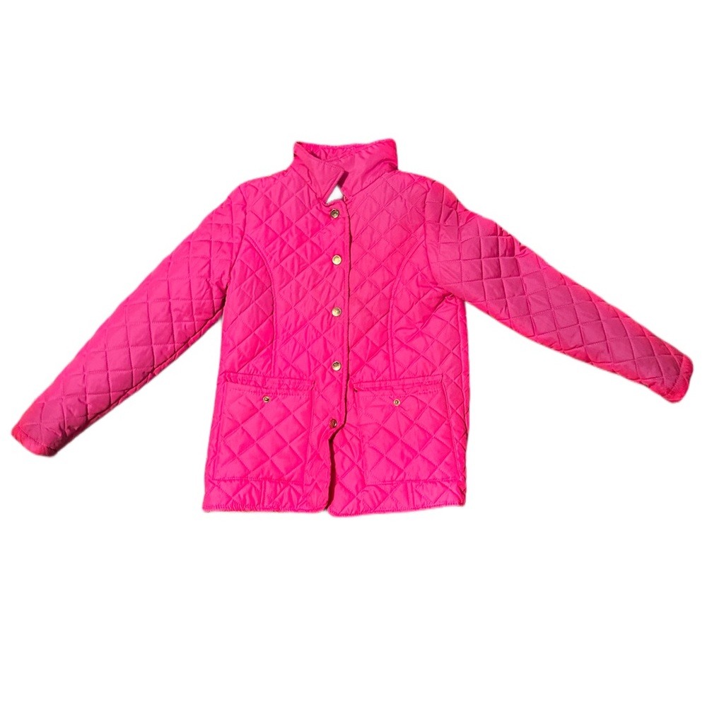 Pink platinum button up puffer coat